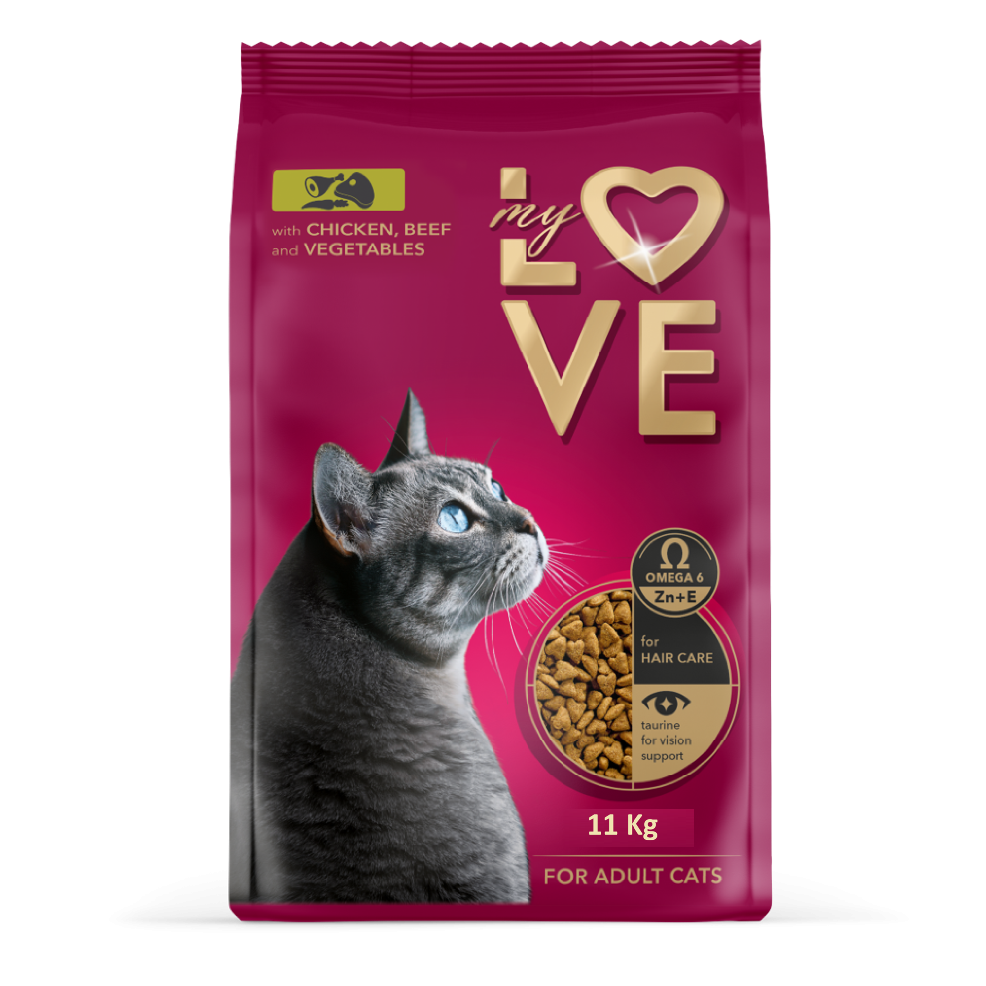 My Love Complete Dry Pet Food For Adult Cats With Chicken Beef And Vegetables 11 Kg