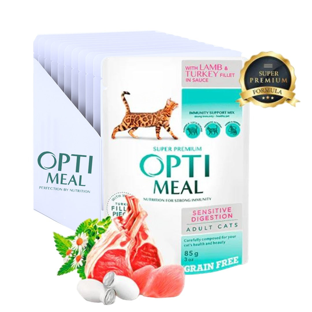 OPTIMEAL Grain free sensitive digestion with lamb and turkey fillet in sauce 85g pack of 12pcs