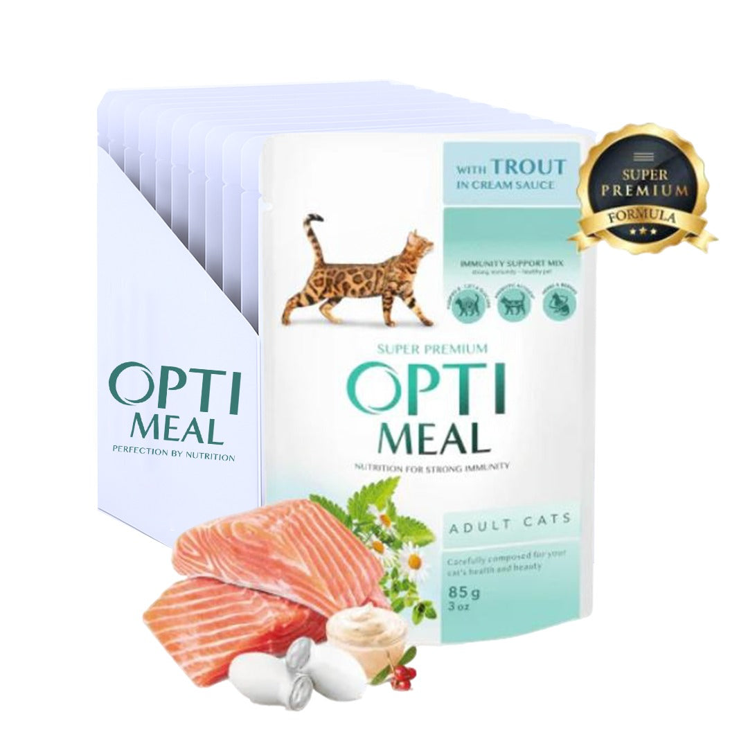 OPTIMEAL trout in cream sauce 85g pack of 12pcs  for adult cat