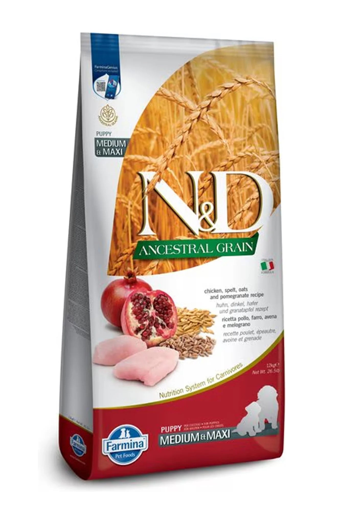 Farmina N&D Ancestral Grain Chicken & Pomegranate Medium and Maxi Puppy Dry Dog Food 2.5kg