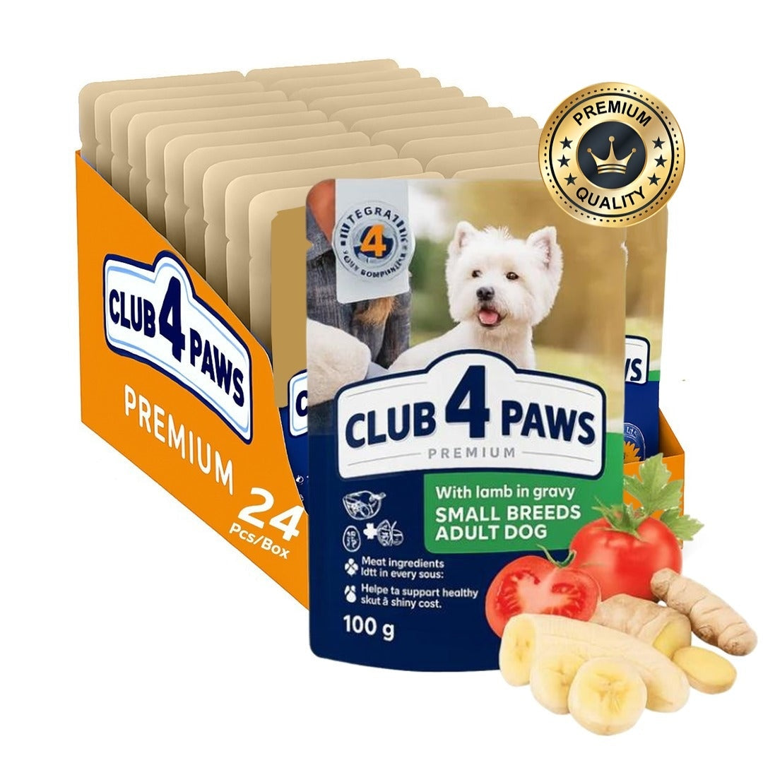 CLUB 4 PAWS lamb in gravy. for adult dogs of small breeds 100g Pack Of 24pcs