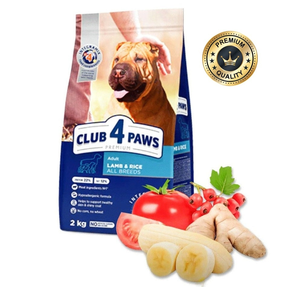CLUB 4 PAWS Lamb and rice for adult dogs of all breeds. Complete dry food  2kg