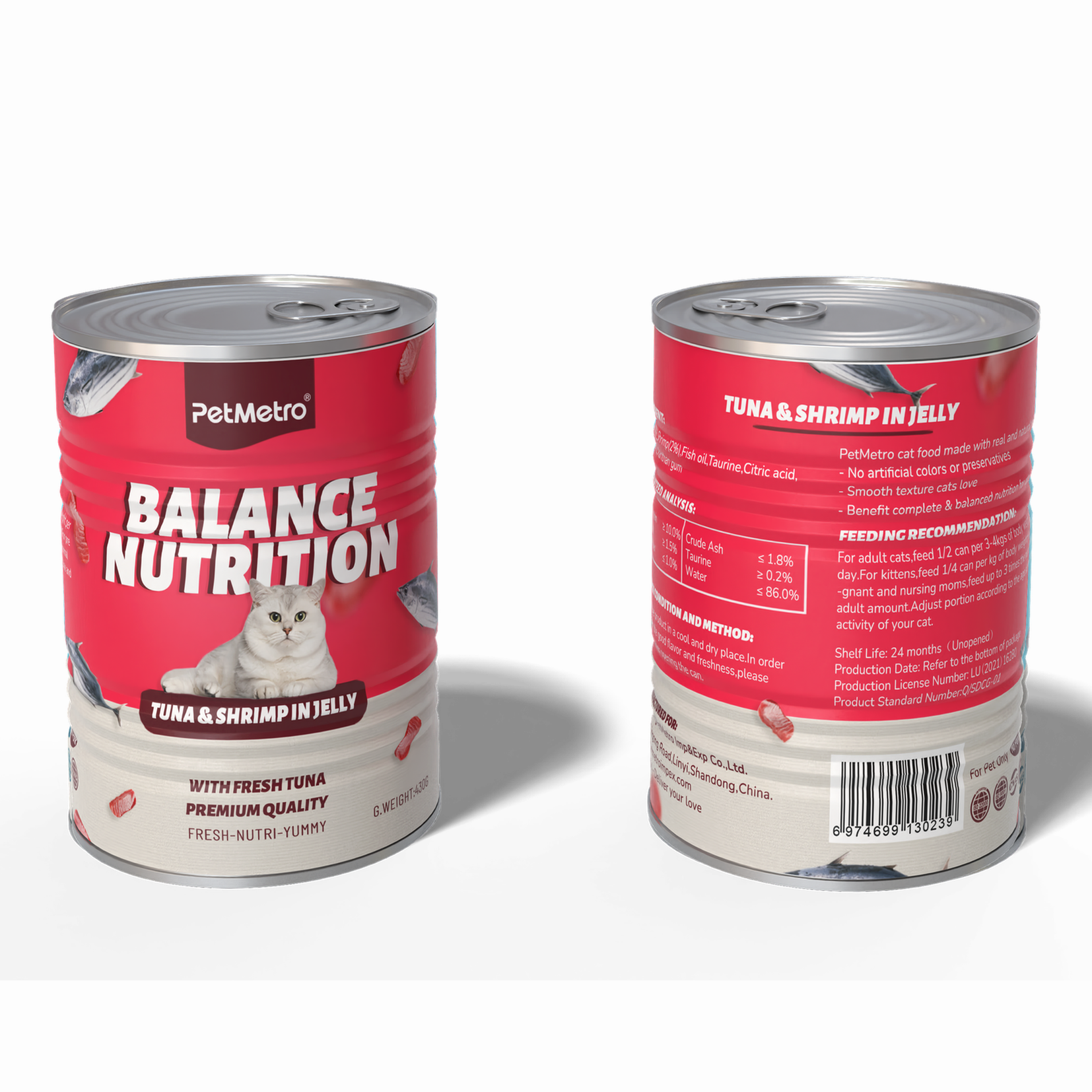 Petmetro Tuna&Shrimp In Jelly Cat Wet Food Canned 375G,Case Of 24