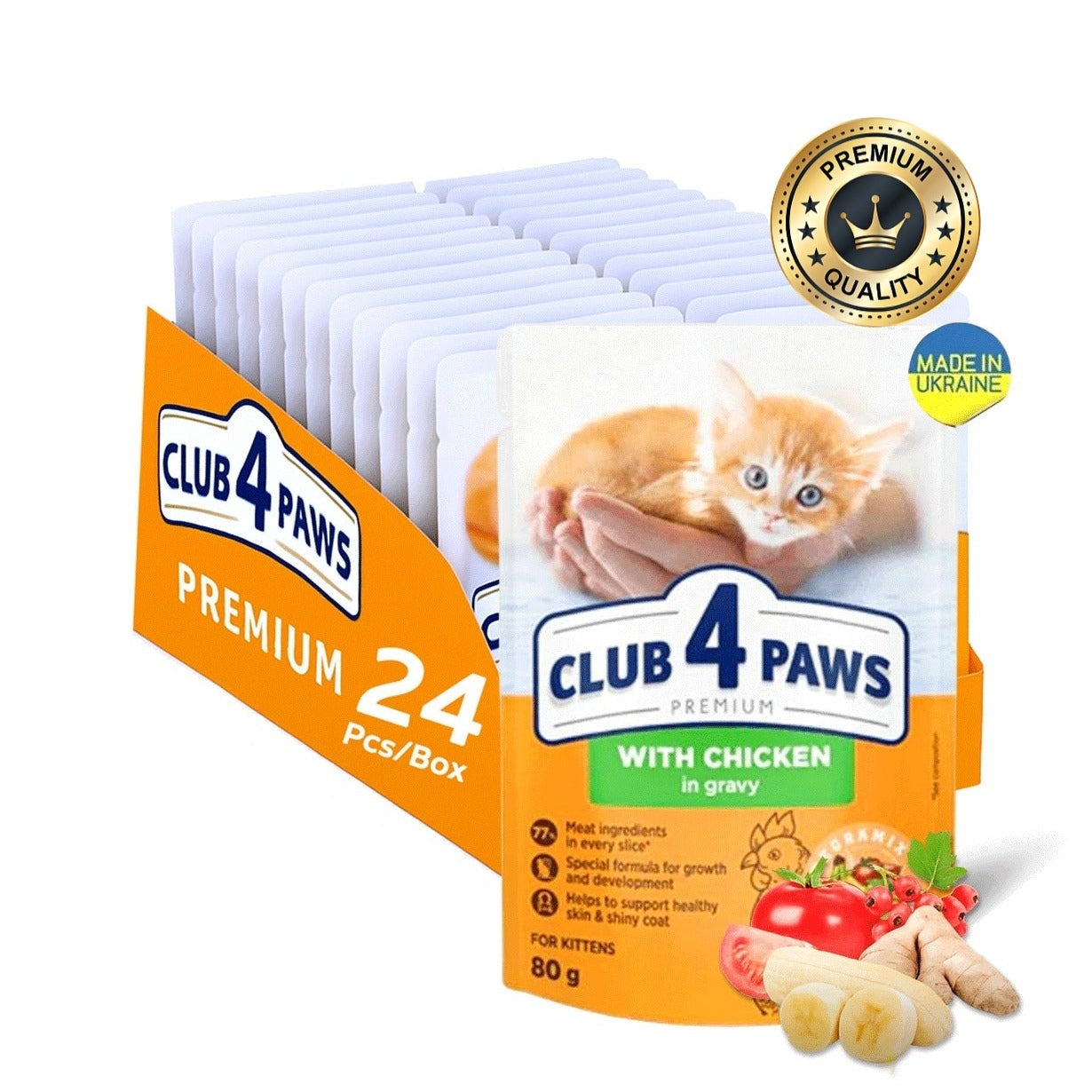 CLUB 4 PAWS for kittens chicken in gravy. 80g Pack Of 24pcs