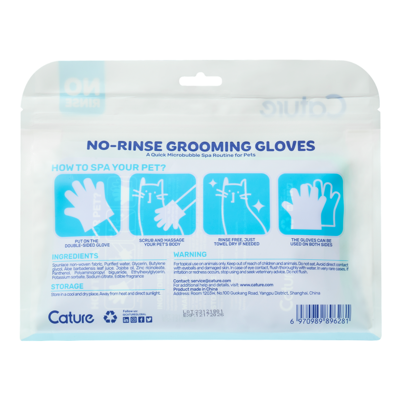Cature Pet Grooming Gloves 6Pc