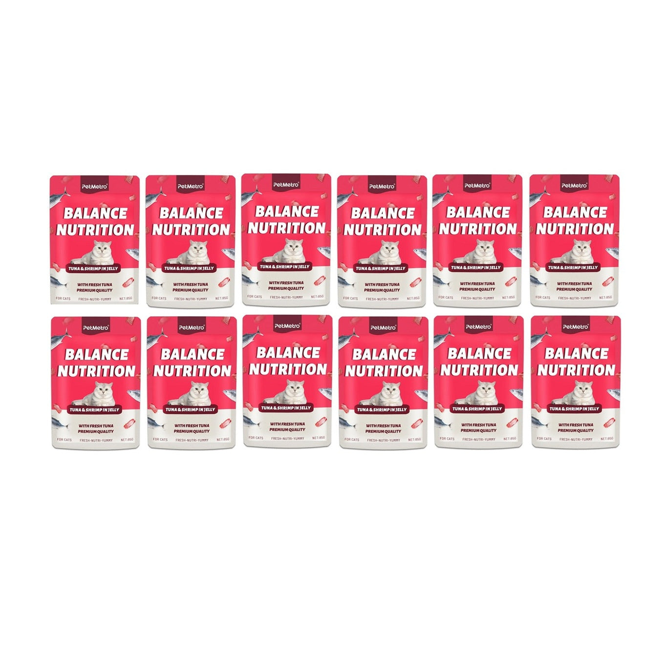 Petmetro Jelly Pouch Tuna&Shrimp 85G,Pack Of 12