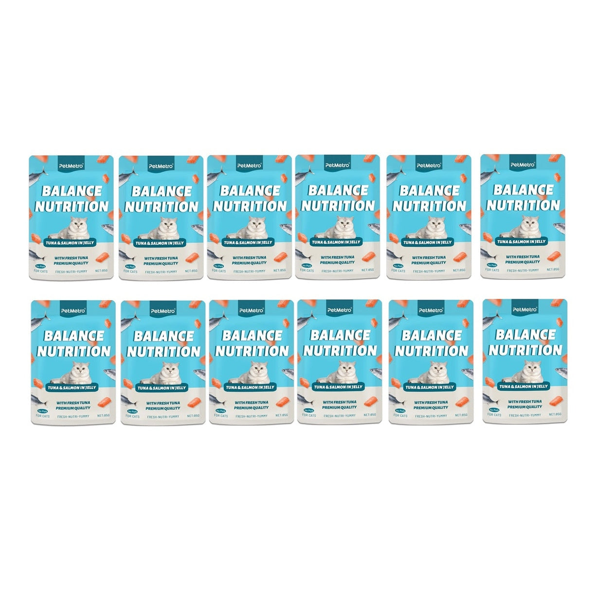 Petmetro Jelly Pouch Tuna&Salmon 85G,Pack Of 12