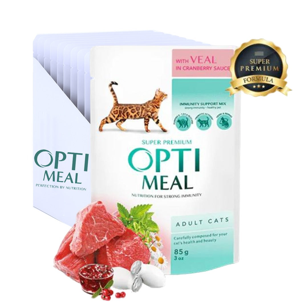 OPTIMEAL veal in cranberry sauce 85g Pack Of 12pcs  for adult cat