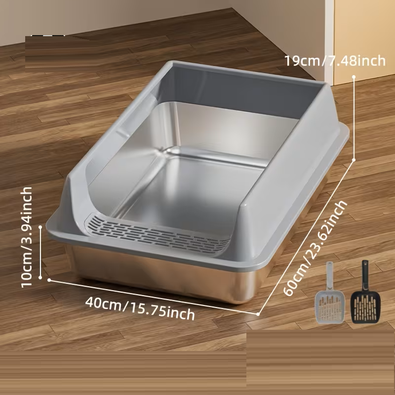 High Fence Stainless Steel Litter Box Size 60x40x20 Cm