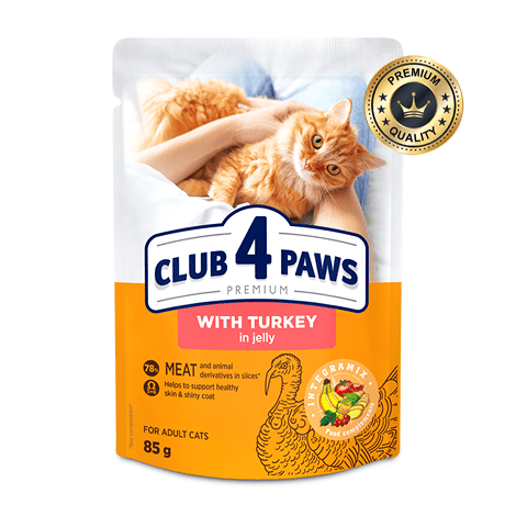 CLUB 4 PAWS Premium turkey in jelly 85g Pouch for adult cat