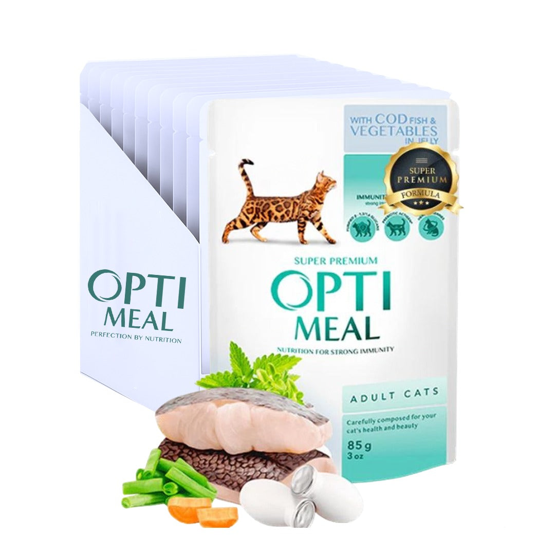 OPTIMEAL cod fish and veggies in jelly 85g pack of 12pcs  for adult cat