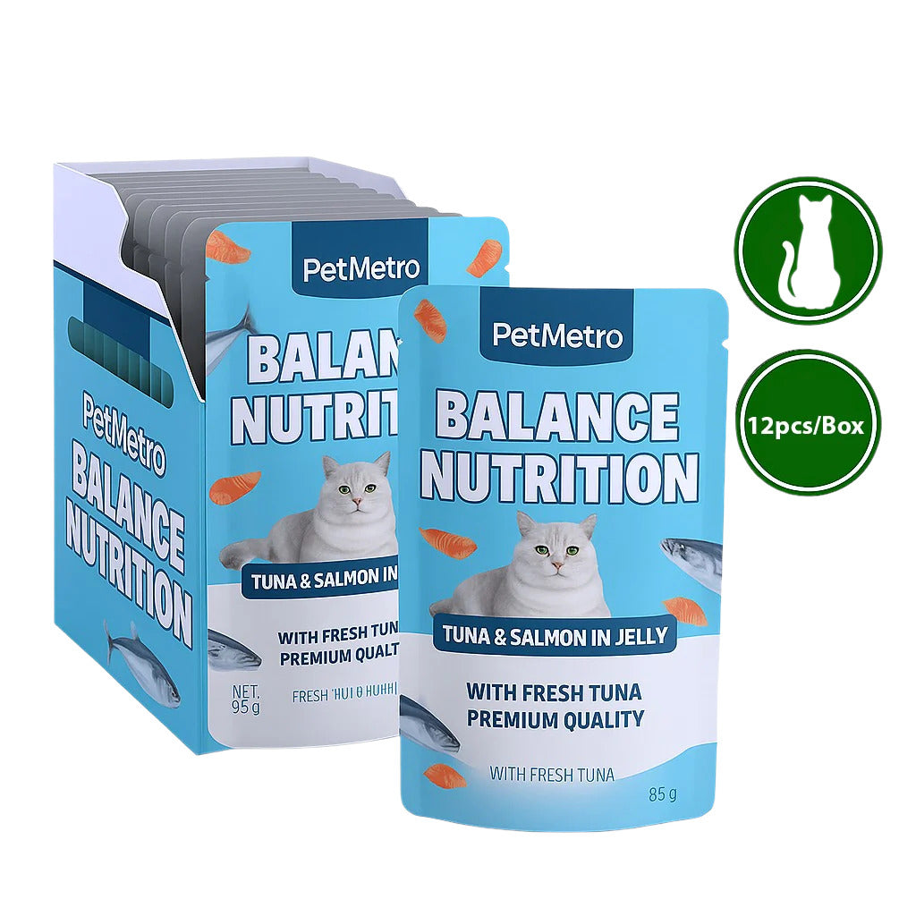 Petmetro Jelly Pouch Tuna&Salmon 85G,Pack Of 12