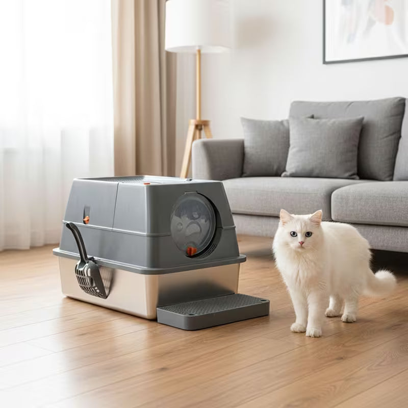 Fully Enclosed Stainless Steel Litter Box with Mat