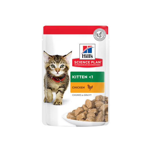 Hill`s Science Plan Tender Chunks In Gravy Kitten Chicken Pouches (12x85g)