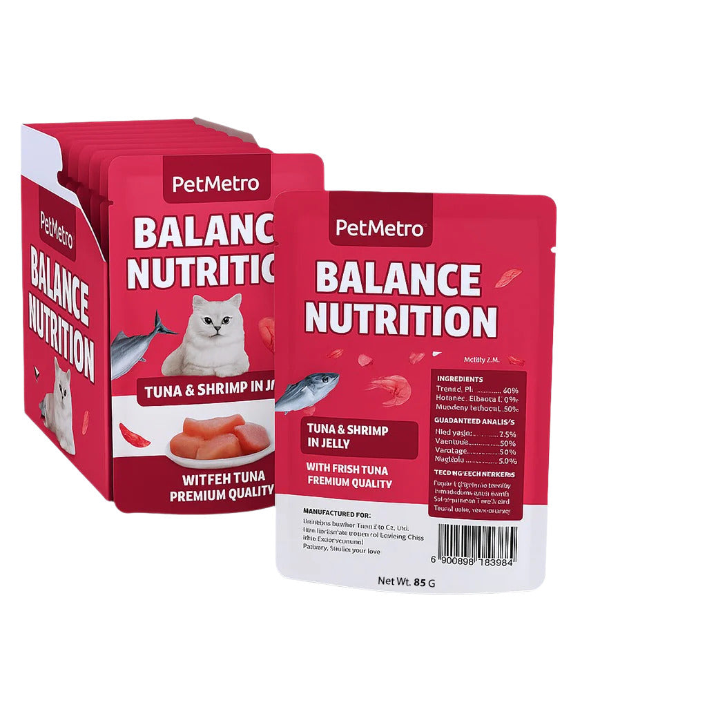 Petmetro Jelly Pouch Tuna&Shrimp 85G,Pack Of 12
