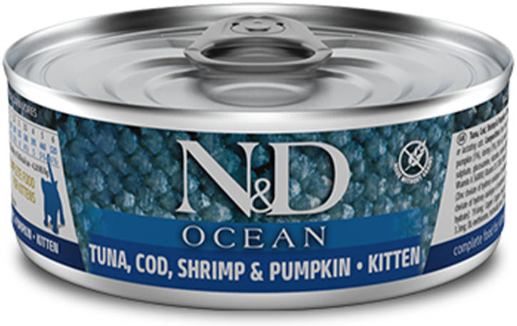 Farmina N&D Cat Ocean Tuna, COD Shrimpt & Pumpkin Kitten 70gx24pcs