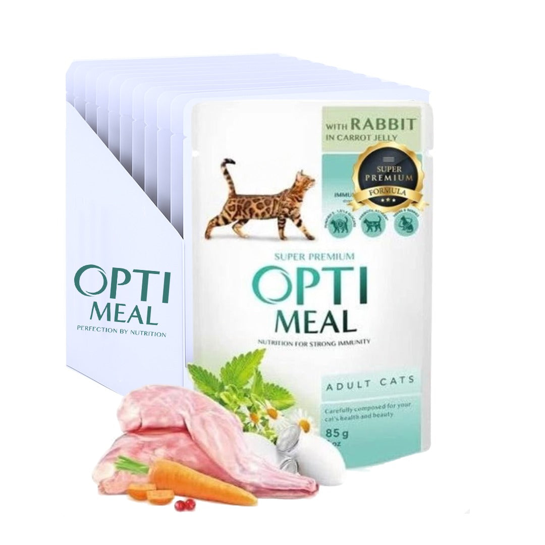 OPTIMEAL rabbit in carrot jelly 85g pack of 12pcs for adult cat