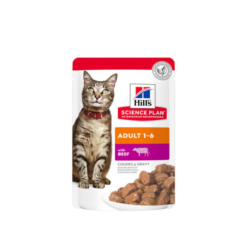 Hill`s Science Plan Adult Wet Cat Food Beef Pouches (12x85g)