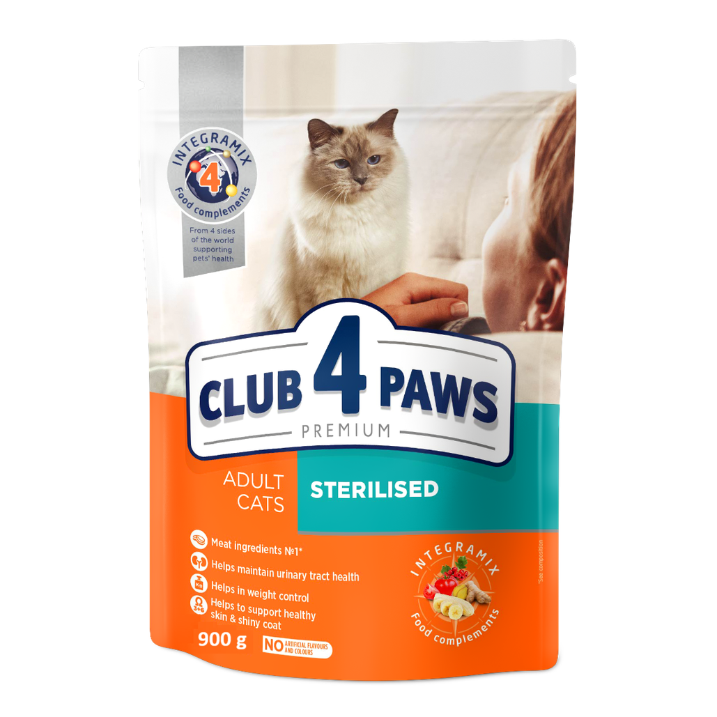 Club 4 Paws Premium Chicken Sterilised Complete Dry Food For Adult Cat 900G