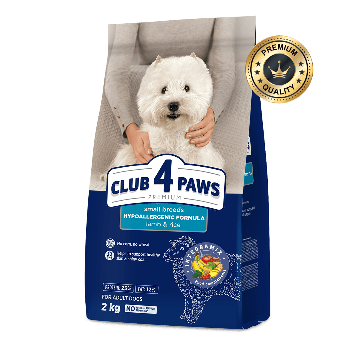 CLUB 4 PAWS Lamb and rice for adult dogs of small breeds.Complete dry food 2kg