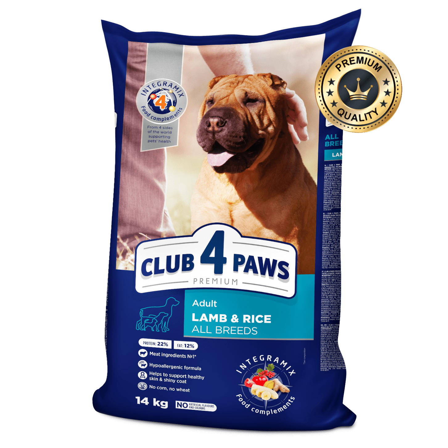 CLUB 4 PAWS Lamb and rice for adult dogs of all breeds. Complete dry food 14kg