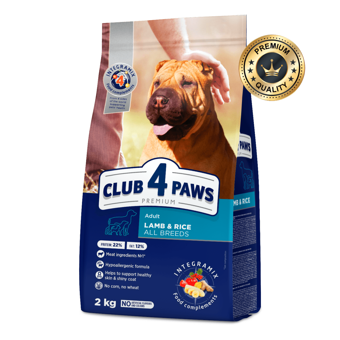 CLUB 4 PAWS Lamb and rice for adult dogs of all breeds. Complete dry food  2kg