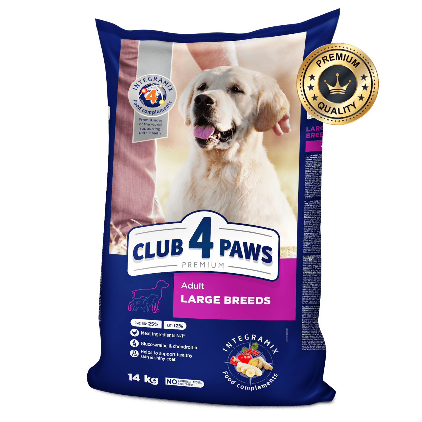 CLUB 4 PAWS for large breeds. Complete dry food for adult dogs 14kg