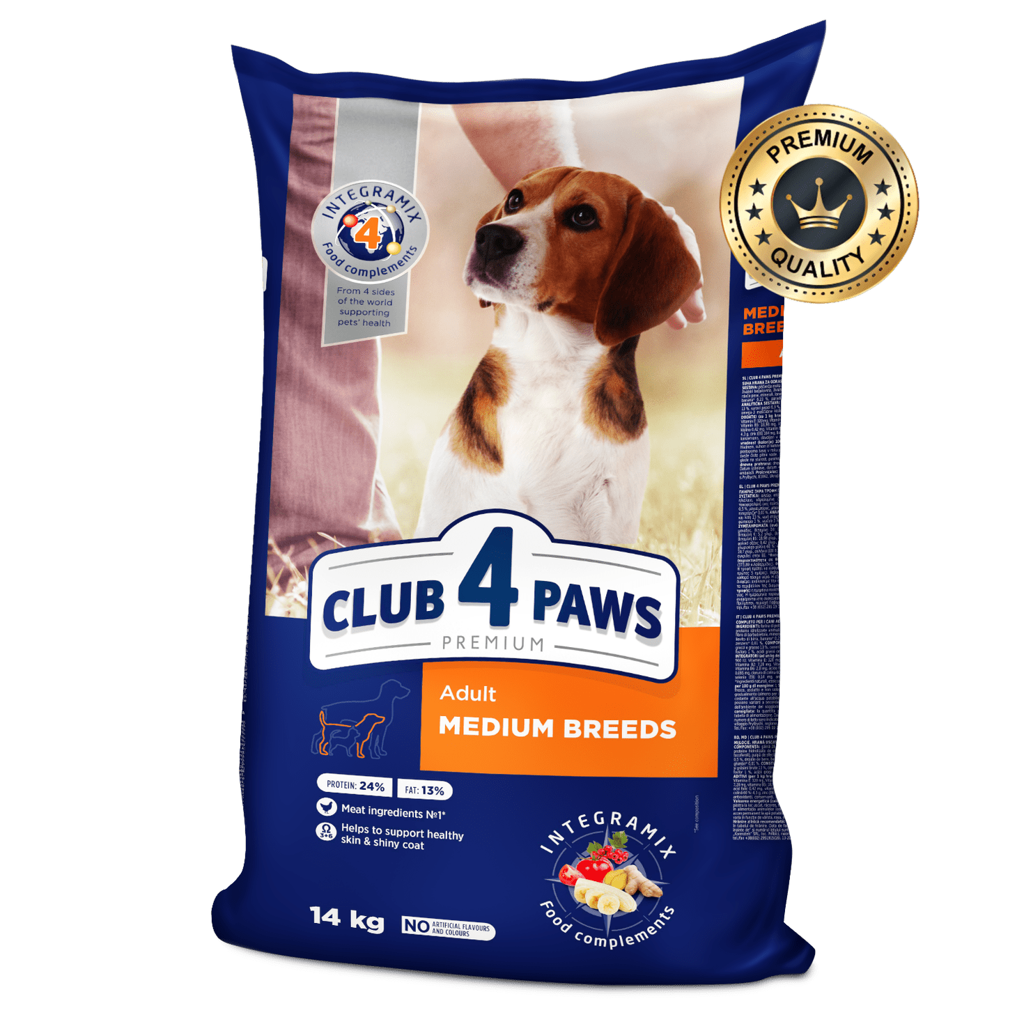 CLUB 4 PAWS for medium breeds. Complete dry food for adult dogs 14kg
