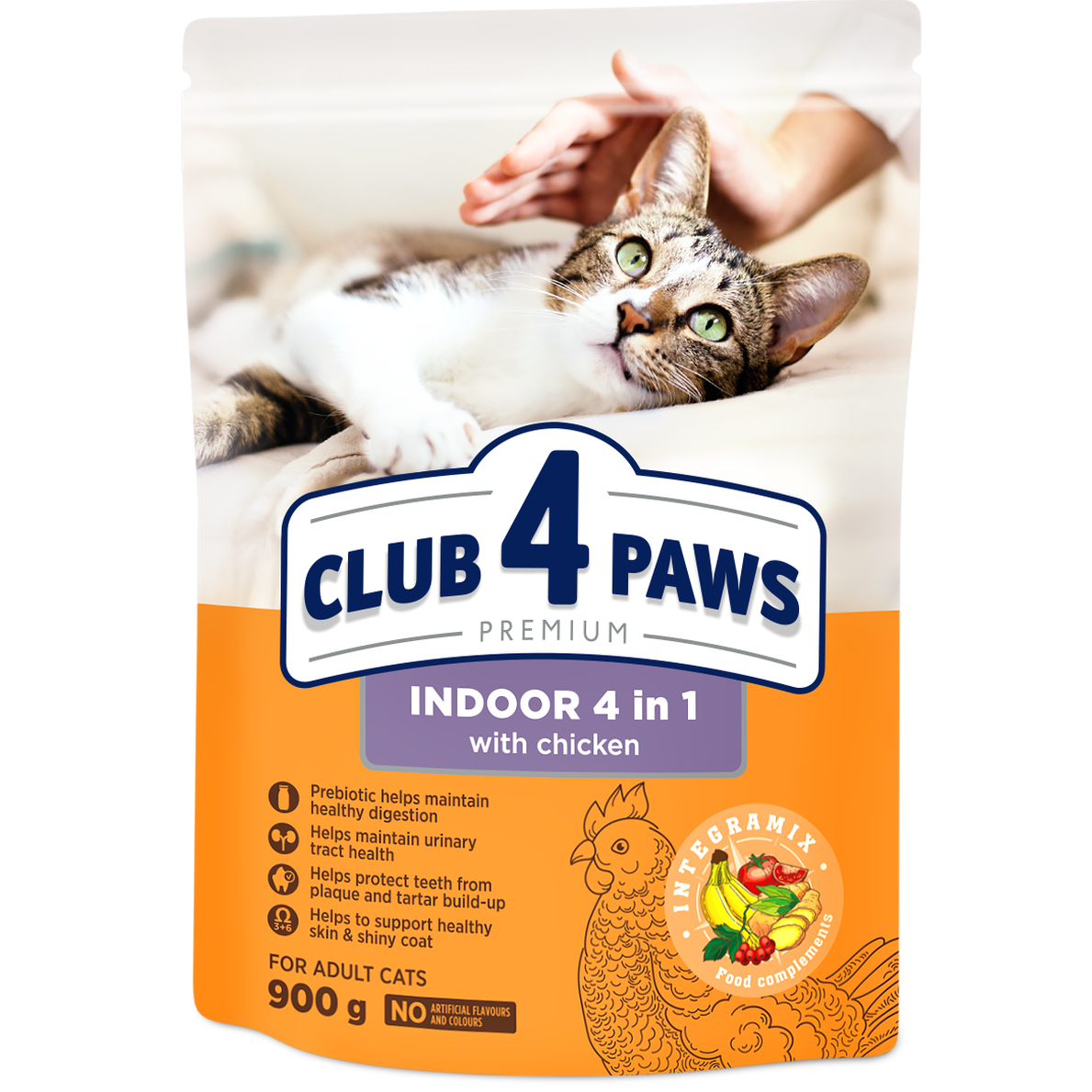 Club 4 Paws Indoor 4In1 With Chicken Complete Dry Food For Adult Cat 900G