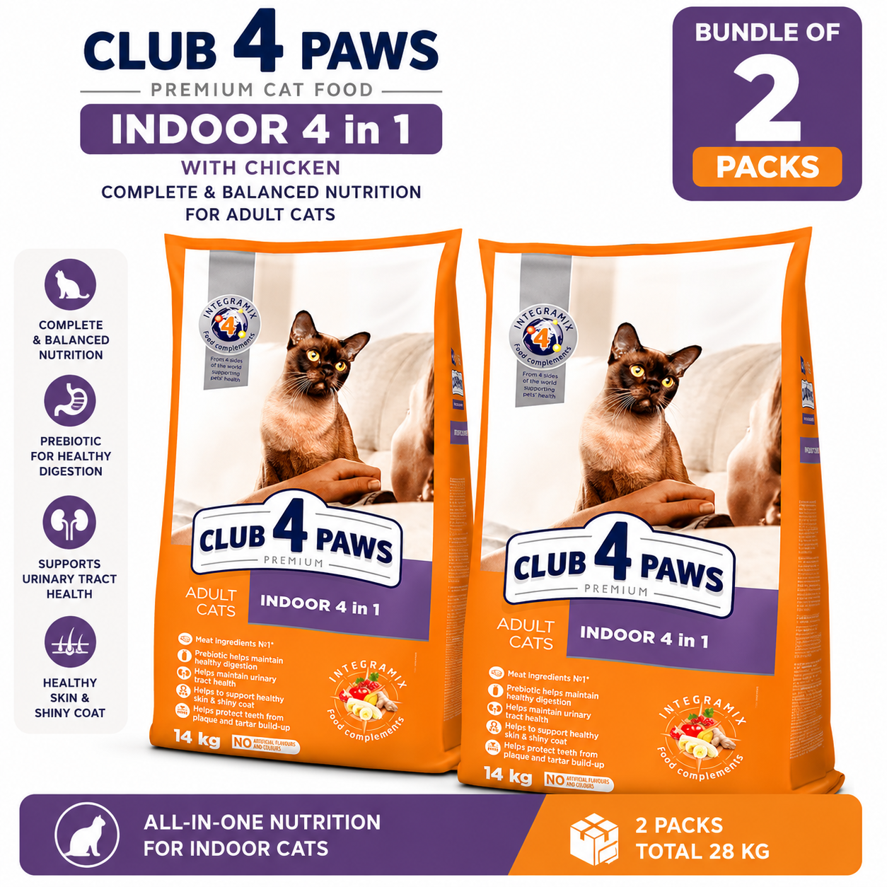 Club 4 Paws Indoor 4in1 Dry Food for Adult Cat Bundle 14kg Bundle of 2 Pack