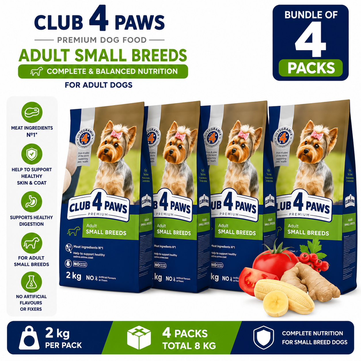 Club 4 Paws Small Breeds Dry Food for Adult Dog 2Kg Bundle of 4 Pack