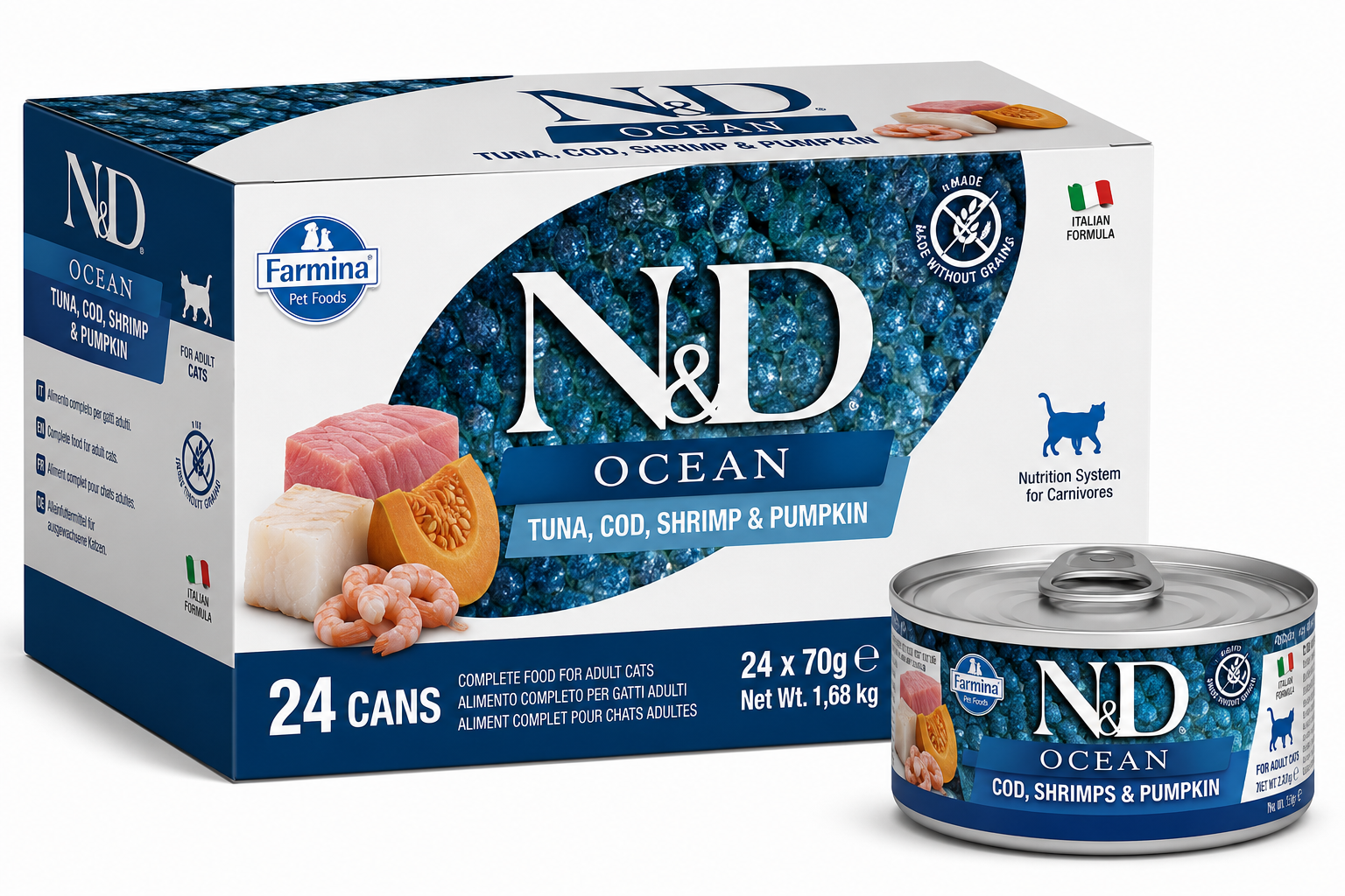 Farmina N&D Cat Ocean Tuna, COD Shrimpt & Pumpkin 70gx24pcs