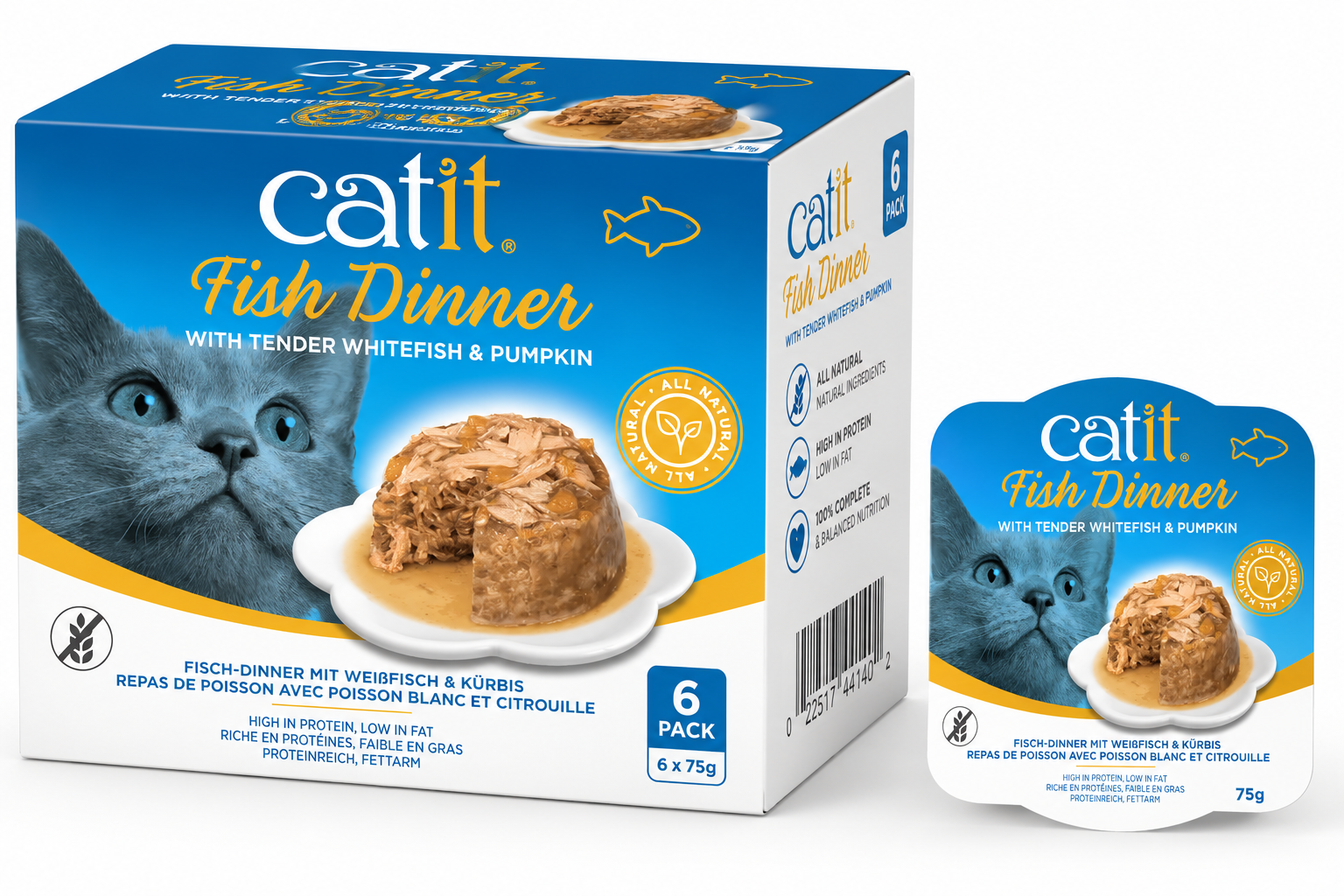 Catit Fish Dinner, Whitefish & Pumpkin 75 G, 6Pcs/Box