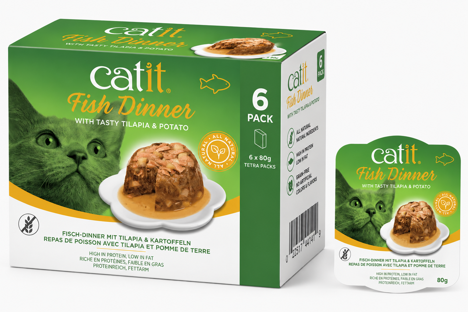 Catit Fish Dinner, Tilapia & Potato 80 G, 6Pcs/Box