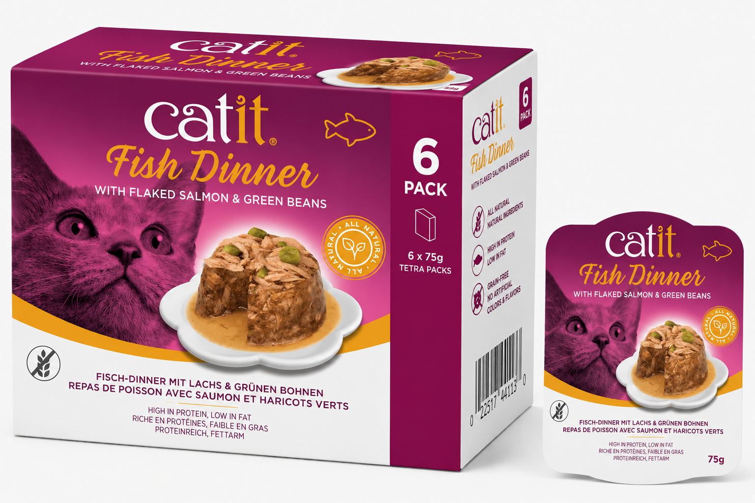 Catit Fish Dinner, Salmon & Green Beans 75 G, 6Pcs/Box