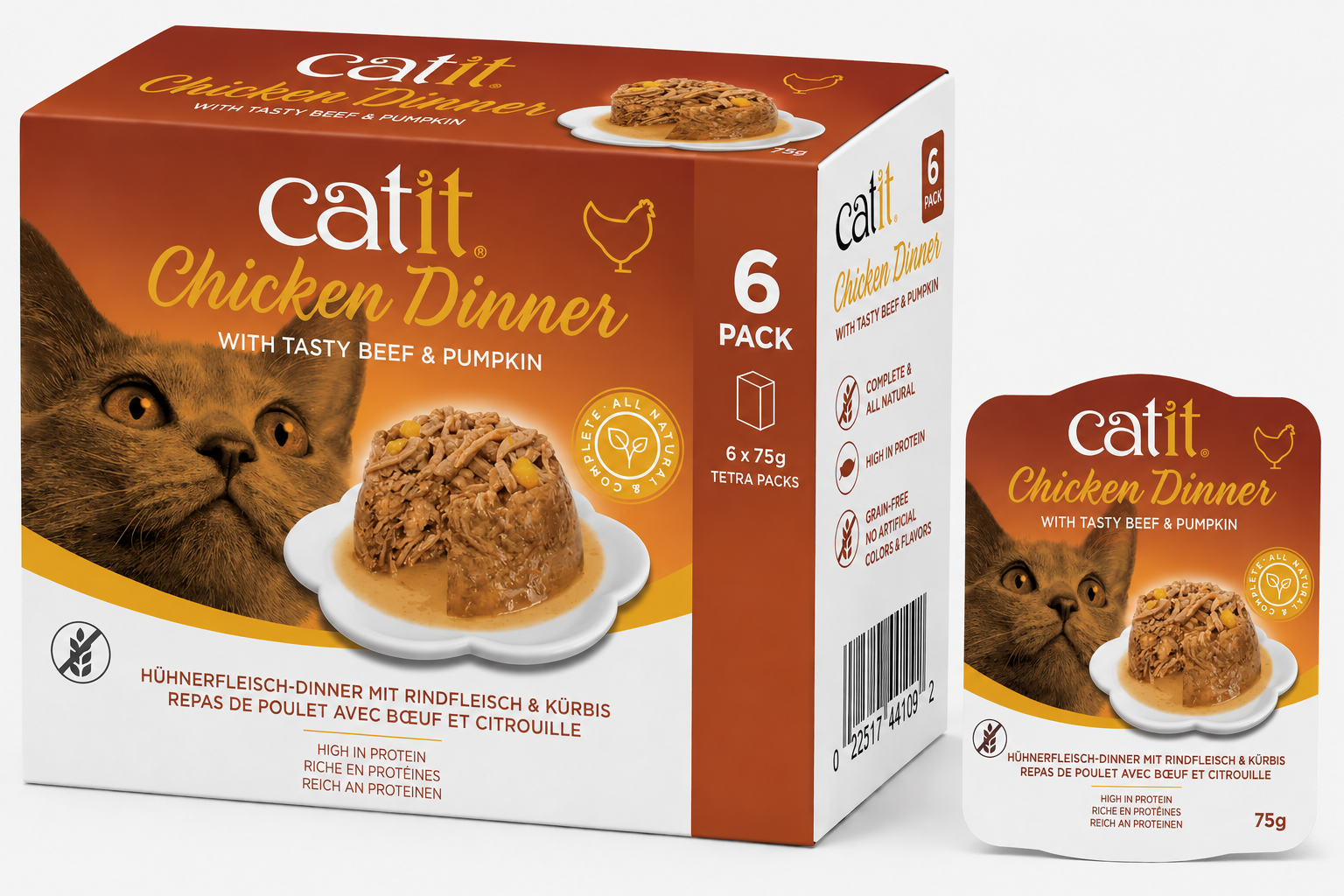 Catit Chicken Dinner, Beef & Pumpkin 75 G, 6Pcs/Box