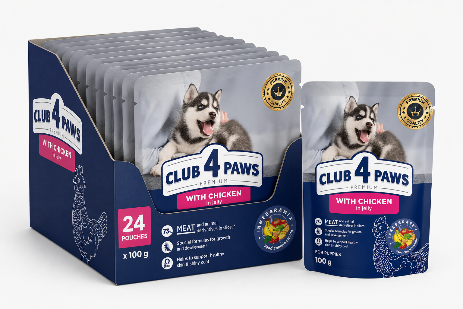 CLUB 4 PAWS for puppies With chicken in jelly 100g Pack Of 24pcs