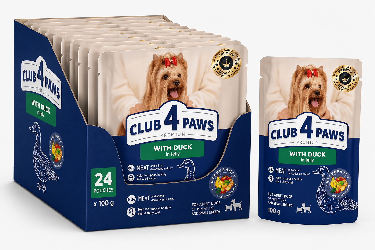 CLUB 4 PAWS duck in jelly. for adult dogs of miniature and small breeds 100g  Pack Of 24pcs