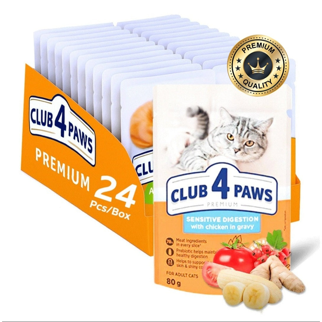 CLUB 4 PAWS Sensitive Digestion Chicken in Gravy for adult cat 80g Pack Of 24pcs
