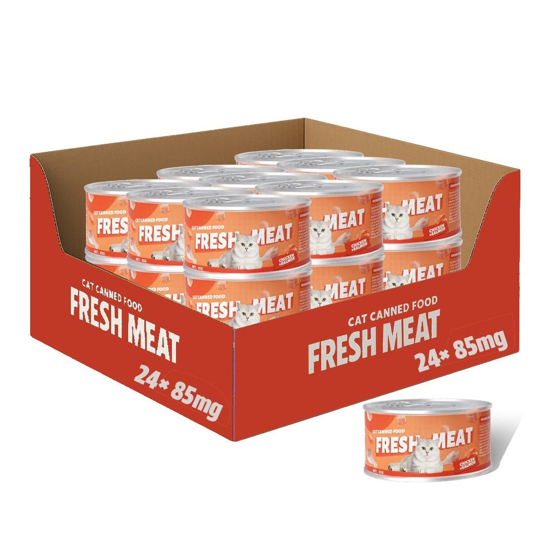 Petmetro Chunk Chicken&Salmon,Cat Wet Food Canned 85G,Case Of 24