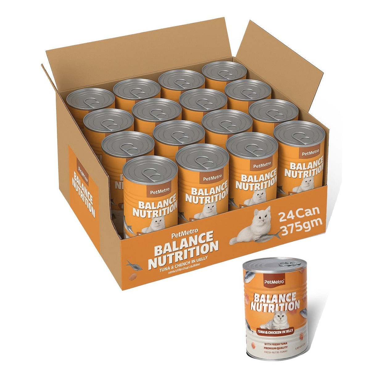 Petmetro Tuna&Chicken In Jelly Cat Wet Food Canned 375G,Case Of 24