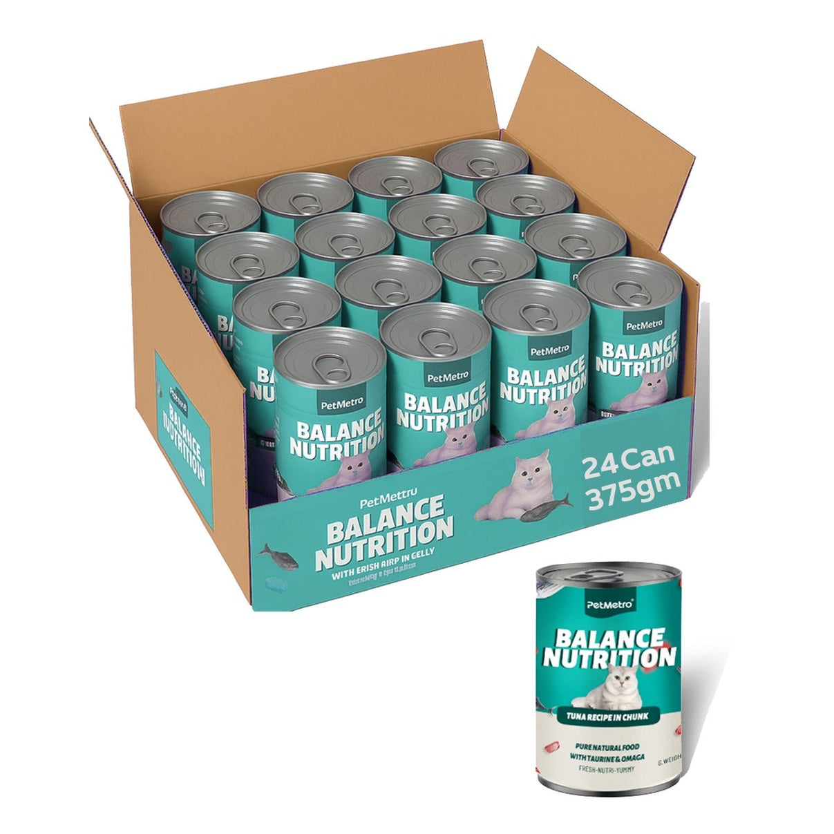 Petmetro Tuna In Gravy Cat Wet Food Canned 375G,Case Of 24