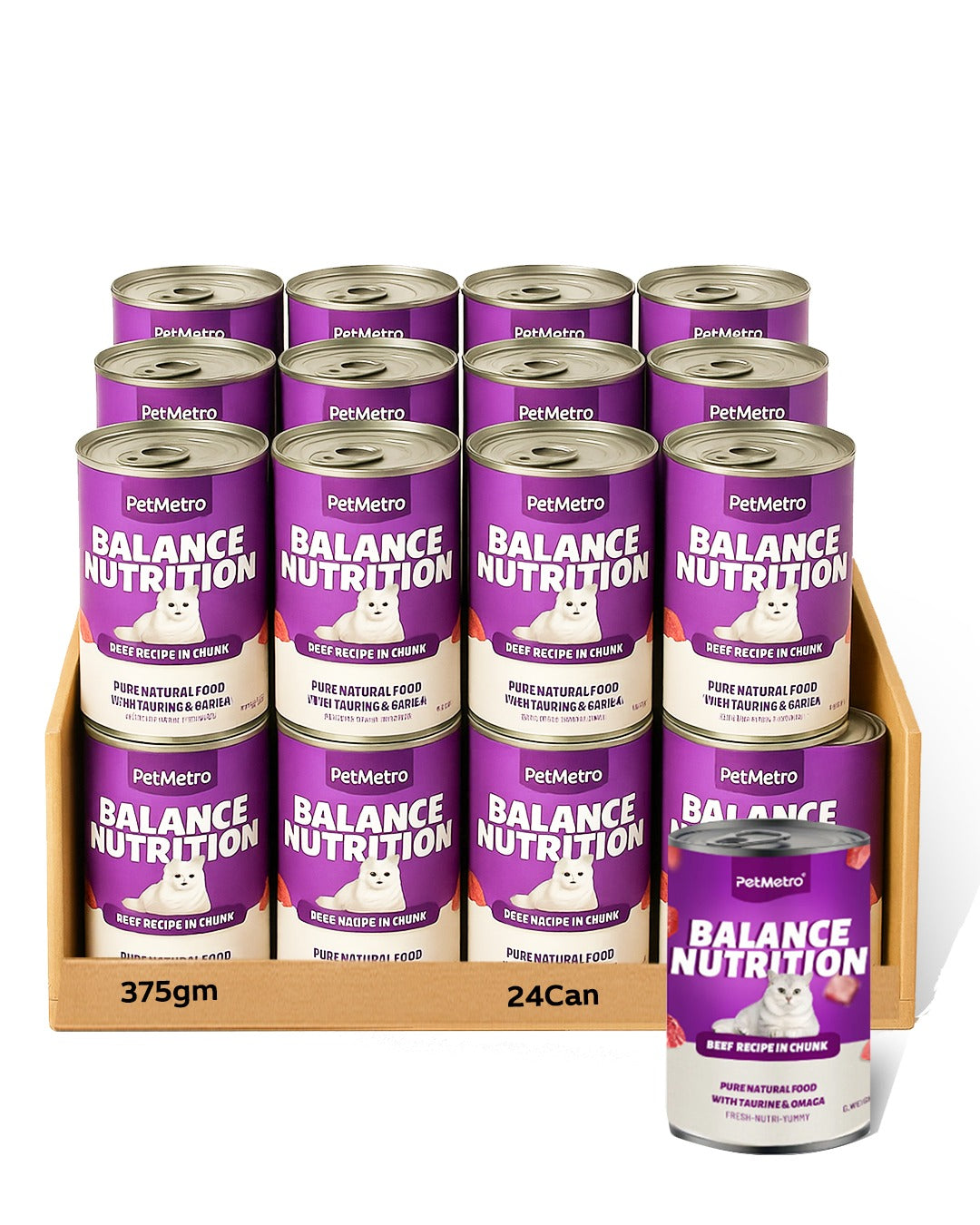 Petmetro Beef In Gravy Cat Wet Food Canned 375G,Case Of 24