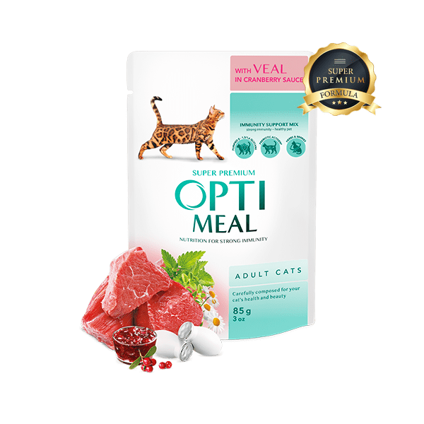 OPTIMEAL veal in cranberry sauce 85g Pack Of 12pcs  for adult cat