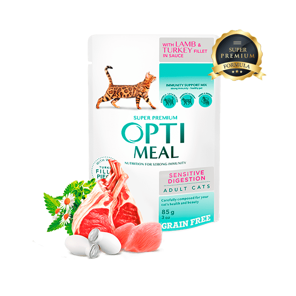 OPTIMEAL Grain free sensitive digestion with lamb and turkey fillet in sauce 85g pack of 12pcs