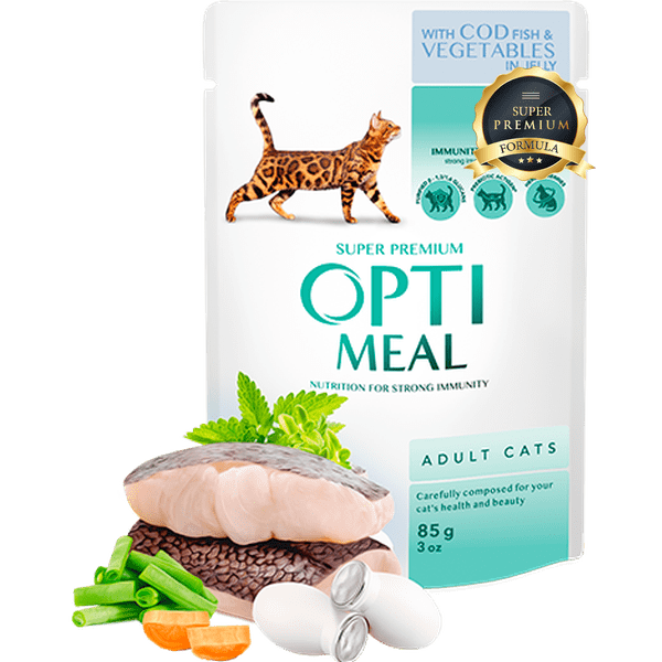 OPTIMEAL cod fish and veggies in jelly 85g pack of 12pcs  for adult cat