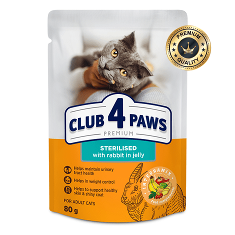 CLUB 4 PAWS Premium rabbit in jelly 80g Pouch for adult sterilised cat