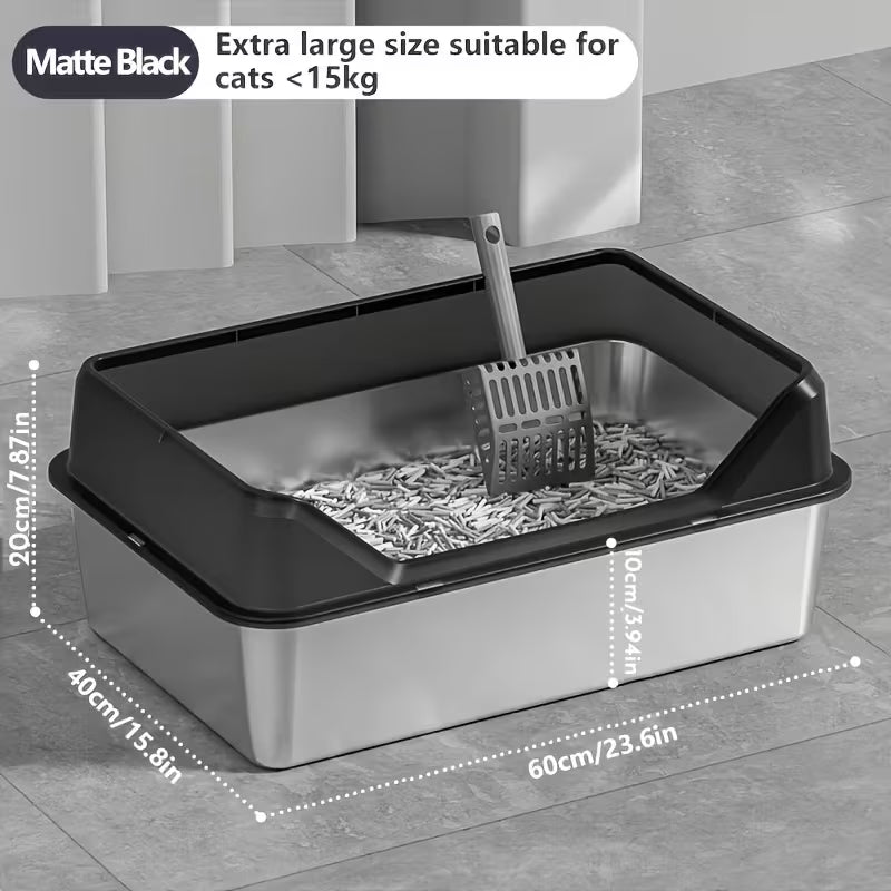 Side Open Large Size Stainless Steel Litter Box with Mat