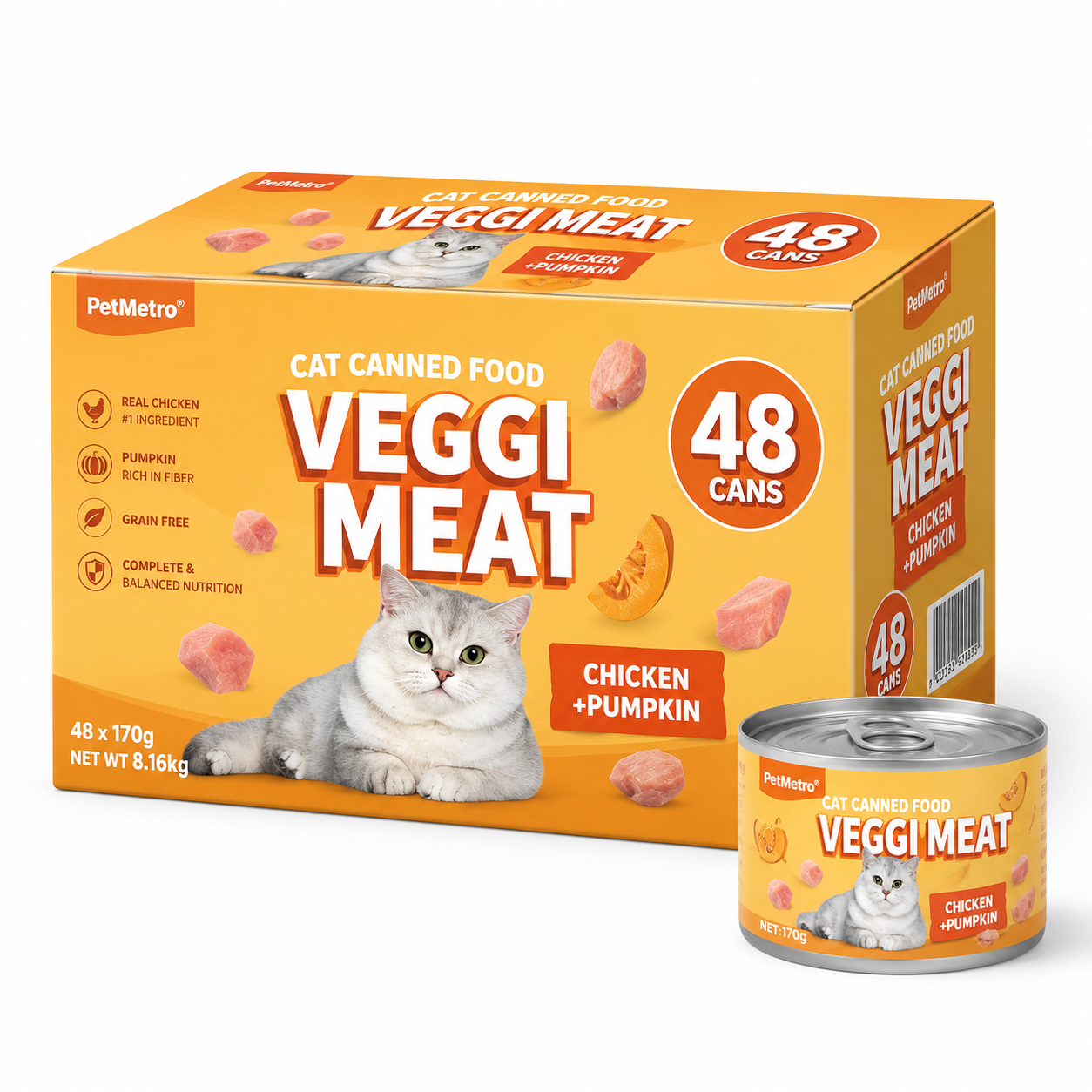 Petmetro Pate Chicken with Pumpkin Canned 170G, Case of 48