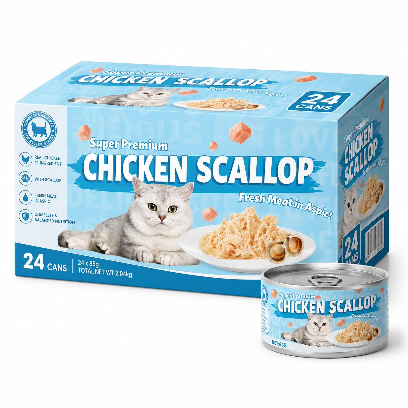 Petmetro Human Grade Canned Chicken with Scallop 85G Pack of 24